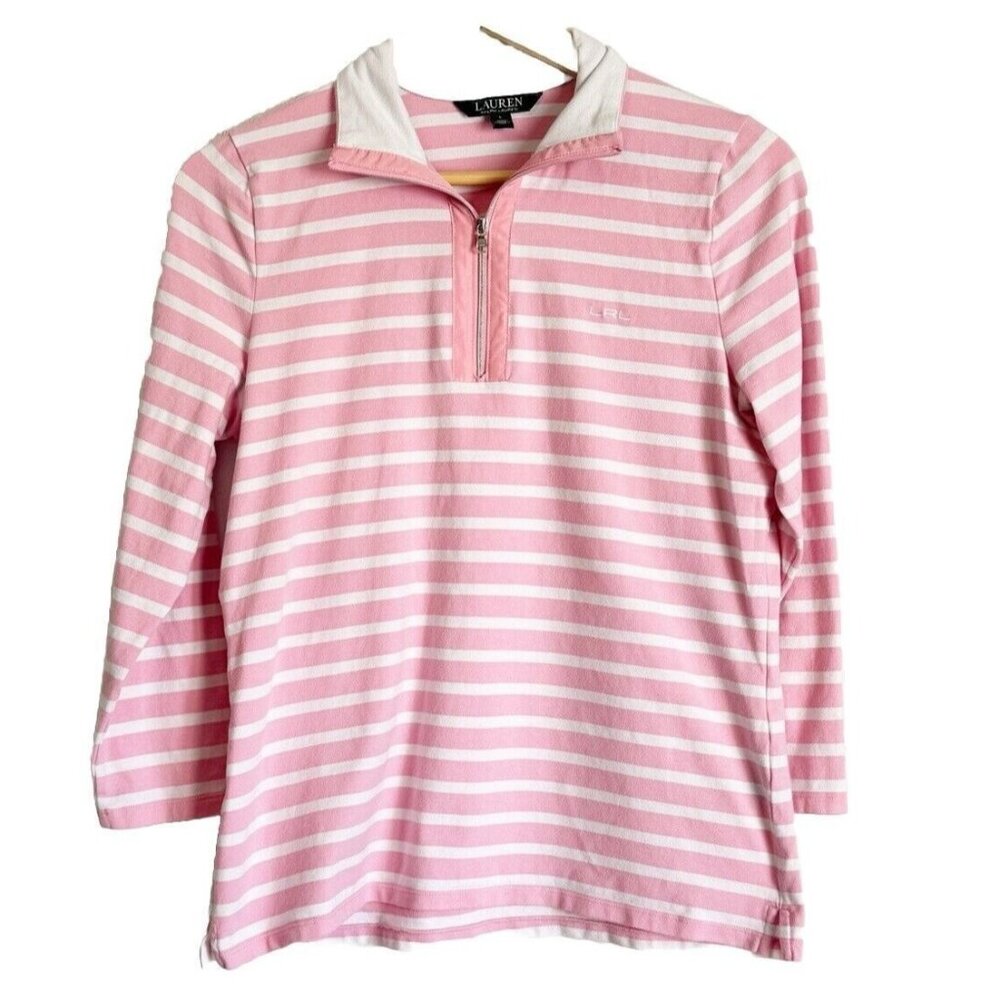 Lauren Ralph Lauren Women’s Large 1/4 Zip Pullover Top 3/4 Sleeves Preppy